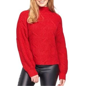 BOUTIQUE Tribal Jeans Women's Cozy Red Cable Knit Mock Neck Sweater Sz L
